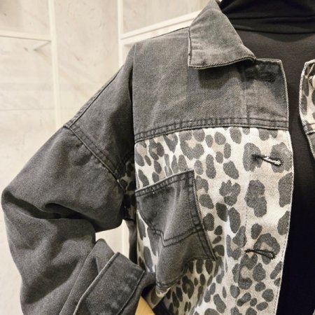레오파드 데님 자켓
