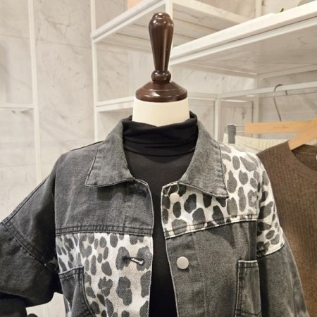 레오파드 데님 자켓