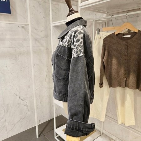 레오파드 데님 자켓