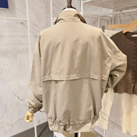 레터링 배색 스트링 야상점퍼