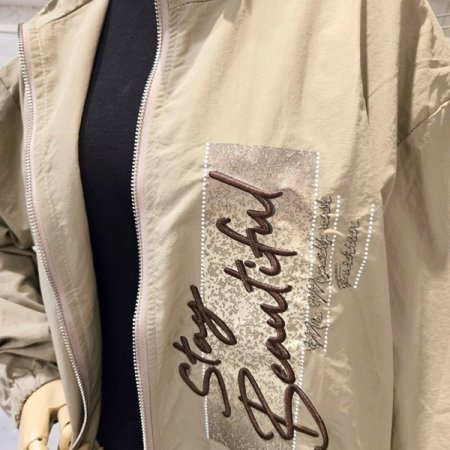 레터링 배색 스트링 야상점퍼