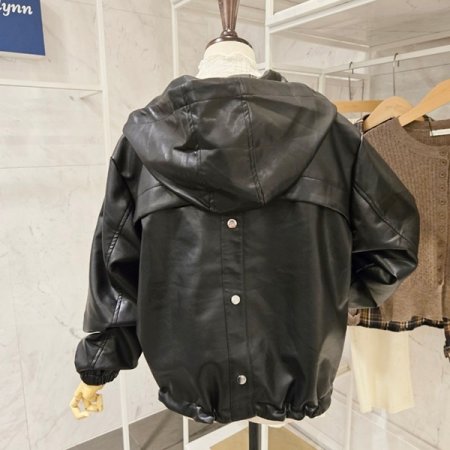 로고자수 레더 점퍼