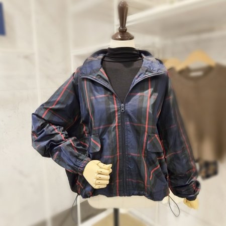 하이넥 체크 루즈핏 점퍼