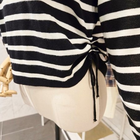 스트라이프 양 셔링 니트