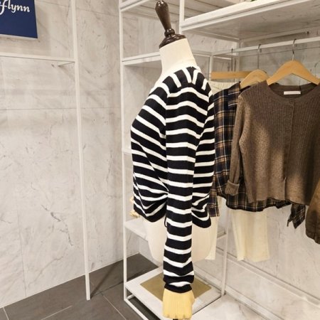 스트라이프 양 셔링 니트