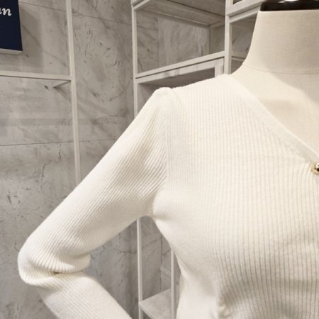 골지 양 셔링 브이넥 니트