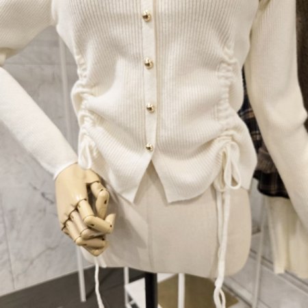 골지 양 셔링 브이넥 니트