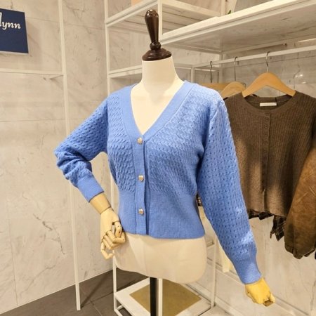하트 단추 브이넥 가디건