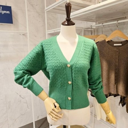 하트 단추 브이넥 가디건