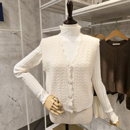 물결 니트 조끼