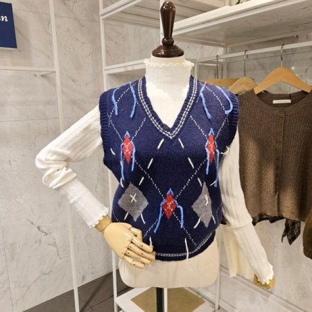 다이아 니트 조끼