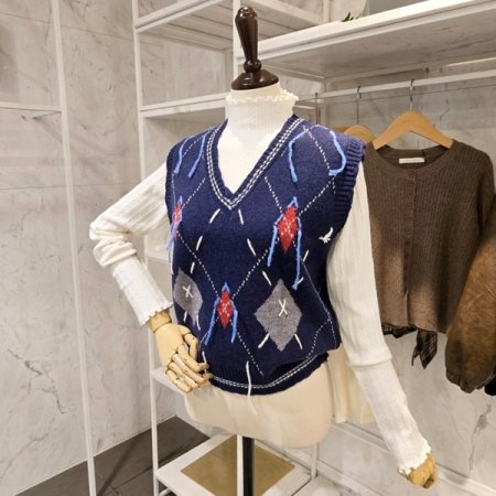 다이아 니트 조끼