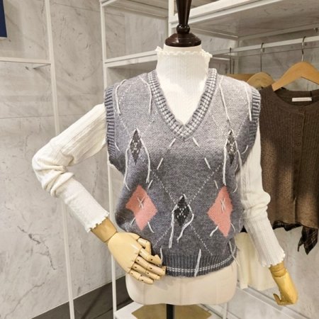 다이아 니트 조끼