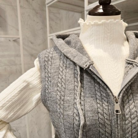 미니꽈배기 니트 집업 조끼