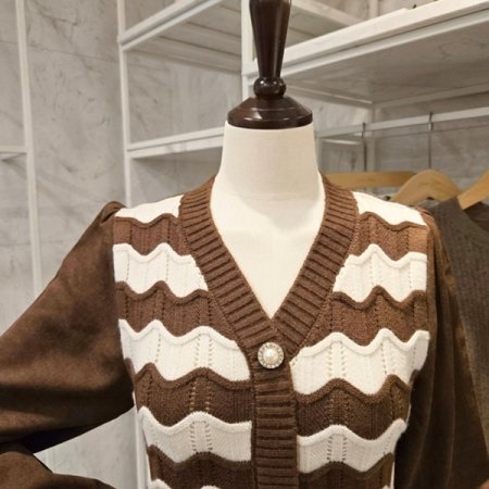 니트 배색 골덴 원피스