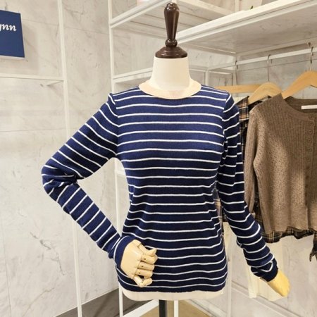 줄무늬 배색 니트