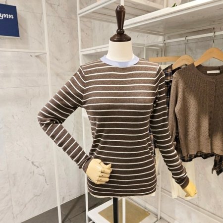 줄무늬 배색 니트