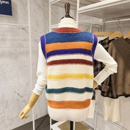 컬러 줄무늬 니트 조끼