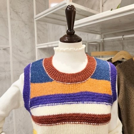 컬러 줄무늬 니트 조끼