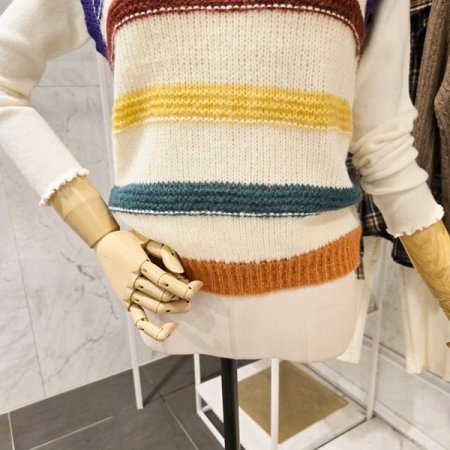 컬러 줄무늬 니트 조끼