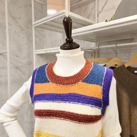 컬러 줄무늬 니트 조끼