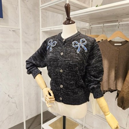 양 리본 장식 가디건