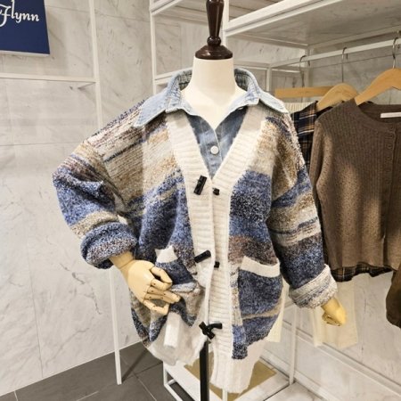 데님 배색 오버핏 가디건