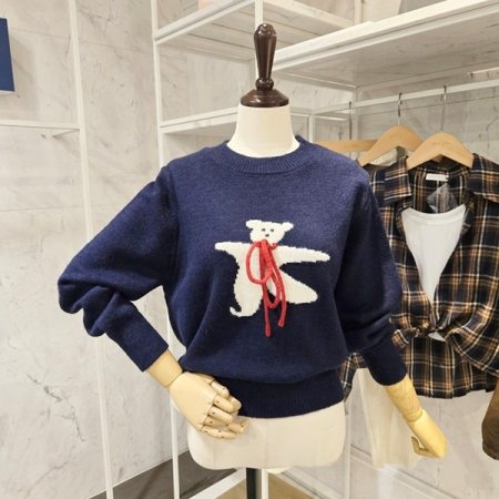 곰돌이 자수 니트