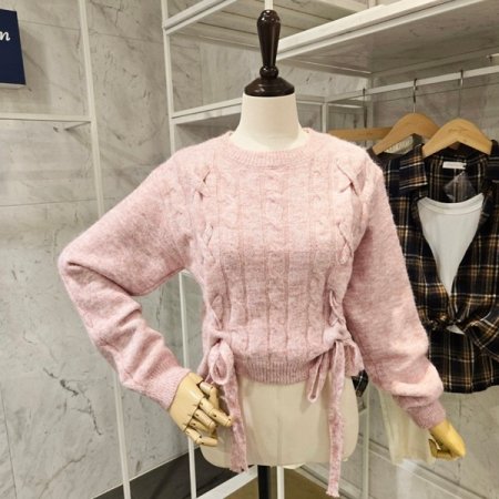 X꼬임 하프크롭 니트