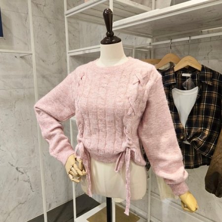 X꼬임 하프크롭 니트