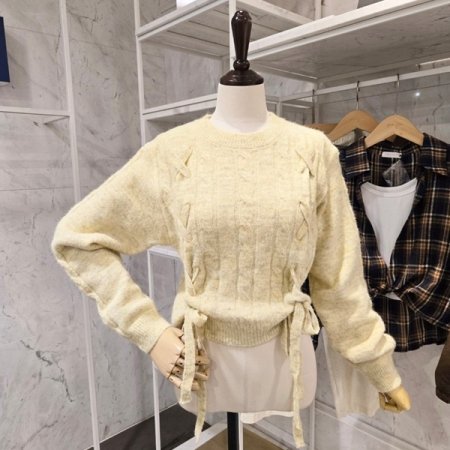 X꼬임 하프크롭 니트