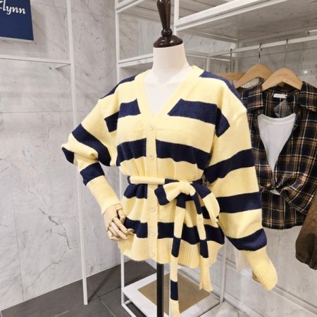 스트라이프 가디건 끈 세트