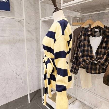 스트라이프 가디건 끈 세트