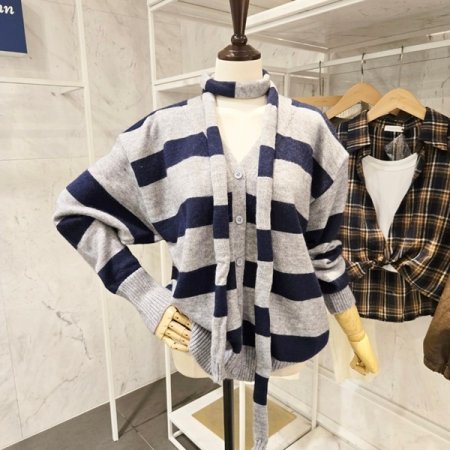 스트라이프 가디건 끈 세트