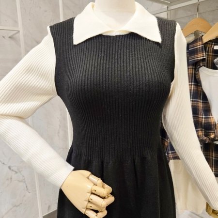 플라워 니트 조끼 원피스 세트