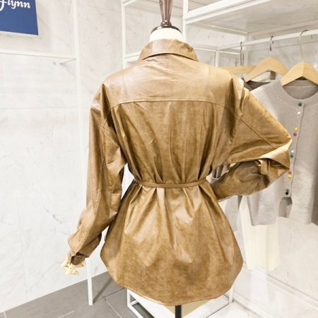 벨티드 레더 셔츠