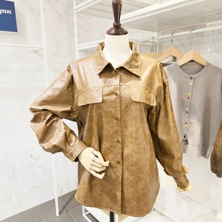 벨티드 레더 셔츠