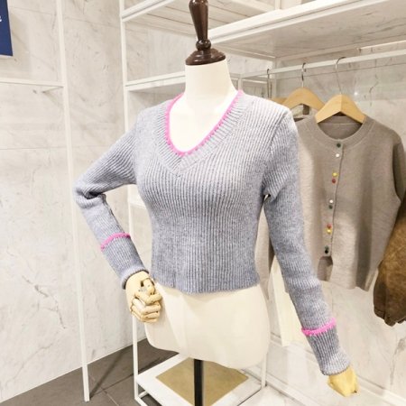 브이넥 크롭 골지 니트