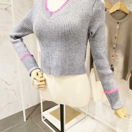 브이넥 크롭 골지 니트
