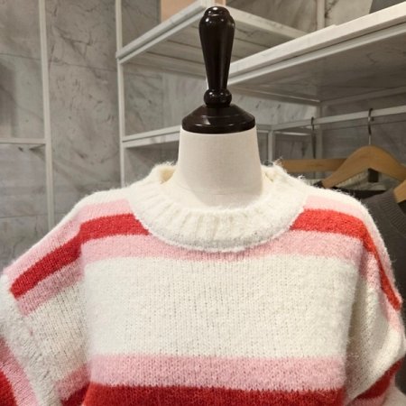 스트라이프 니트 스커트 세트