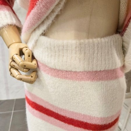 스트라이프 니트 스커트 세트