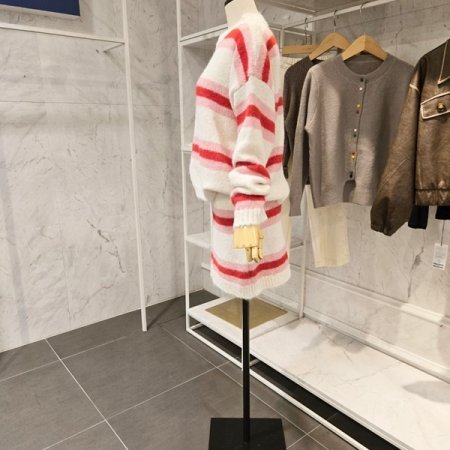 스트라이프 니트 스커트 세트