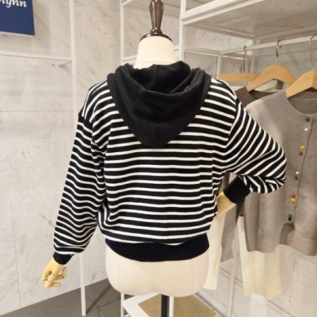 후드 투웨이 스트라이프 가디건