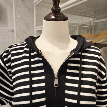 후드 투웨이 스트라이프 가디건