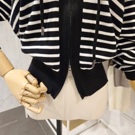 후드 투웨이 스트라이프 가디건