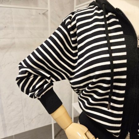 후드 투웨이 스트라이프 가디건