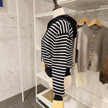 후드 투웨이 스트라이프 가디건