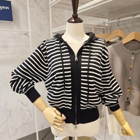 후드 투웨이 스트라이프 가디건