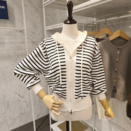 후드 투웨이 스트라이프 가디건