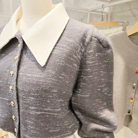 레더카라 배색 니트 가디건